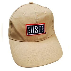 USO Support Our Heroes Slideback Hat Tan OS Adjustable Embroidered Cotton